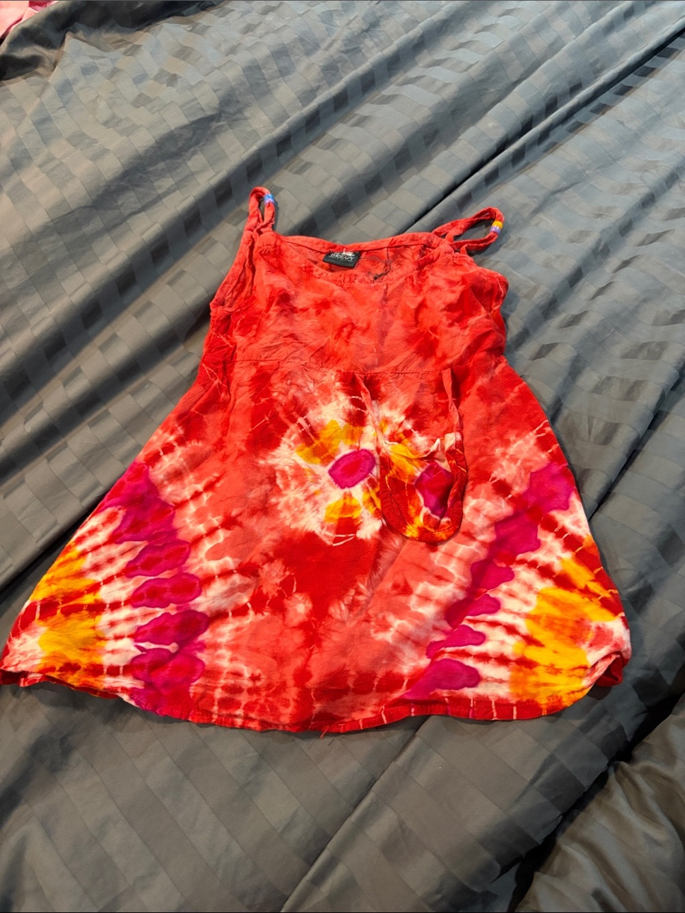 Girls' Red Tie-Dye Sundress with Pink and Yellow Accents